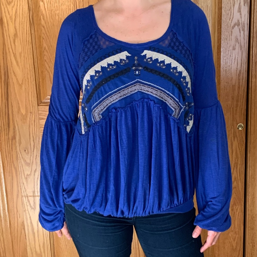 Free People, blue peasant top, size Small
